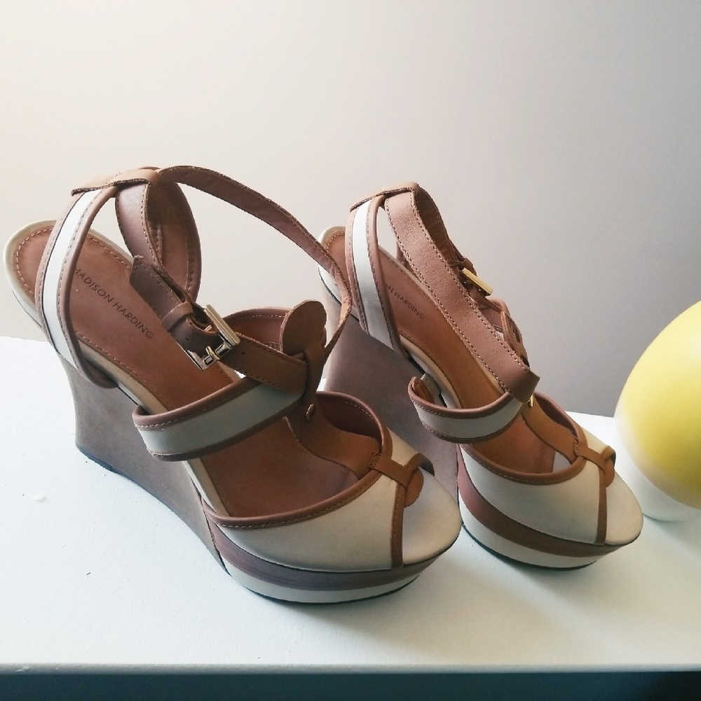 Madison Harding Almond Beige Wedge Platform Sandal